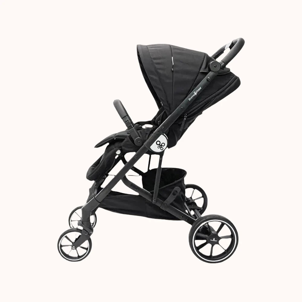 Side view of the Primo Passi Icon Stroller in black