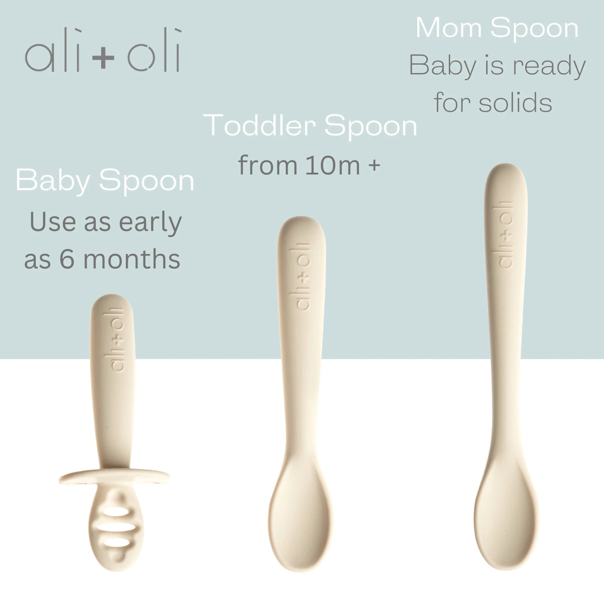 Silicone spoon from Ali+Oli's baby feeding set in use