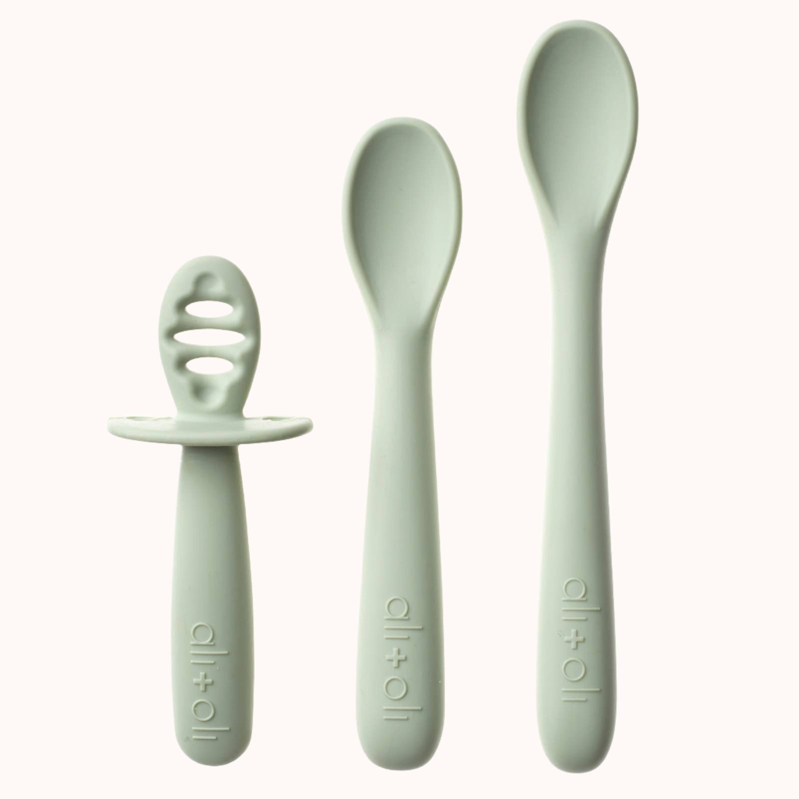 Ali+Oli baby feeding spoons in Pine color designed for multi-stage use