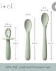 Ali+Oli three-piece baby spoon set with size indicators