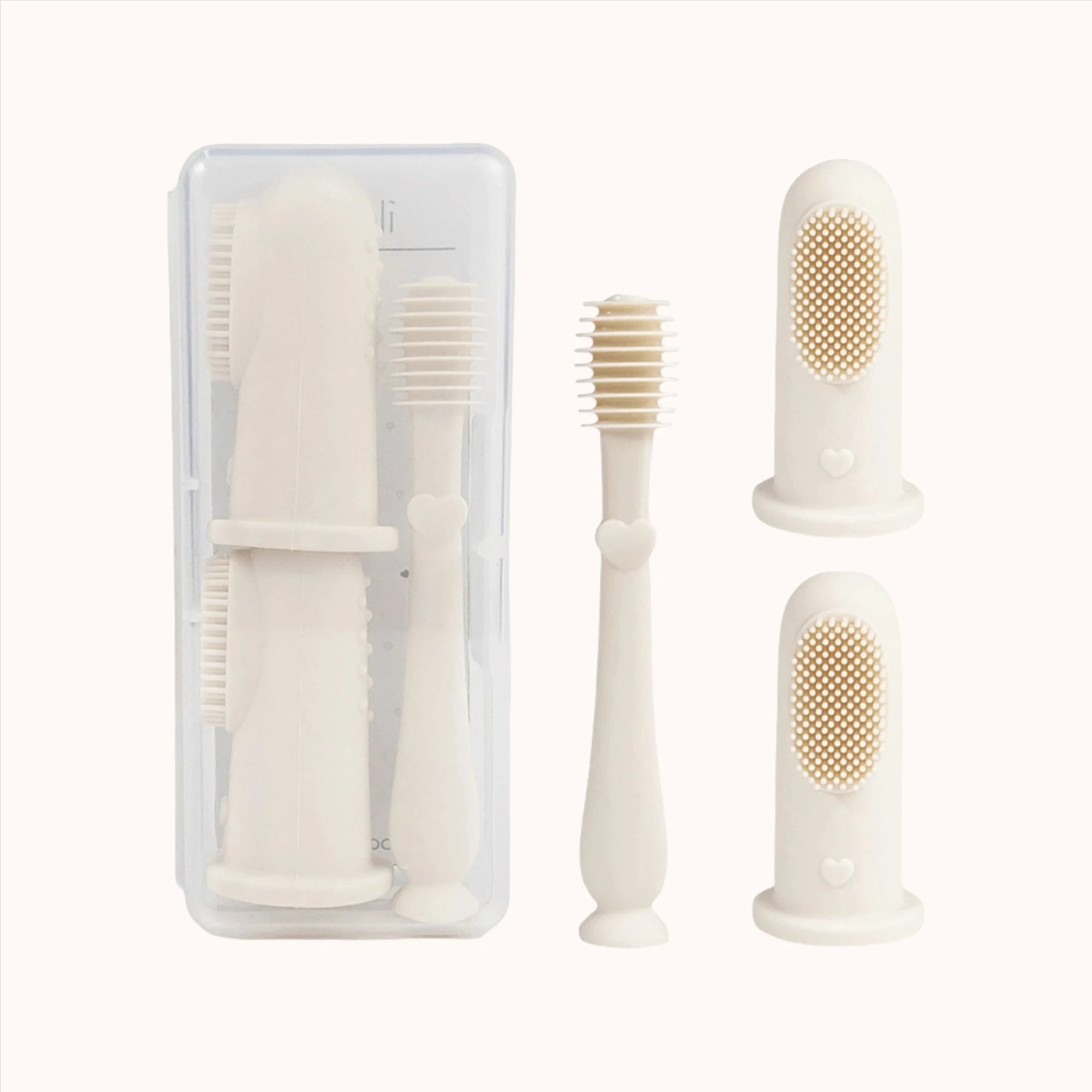 Ali+Oli Baby Finger Toothbrushes packaged neatly in a casees packaged in a clear case