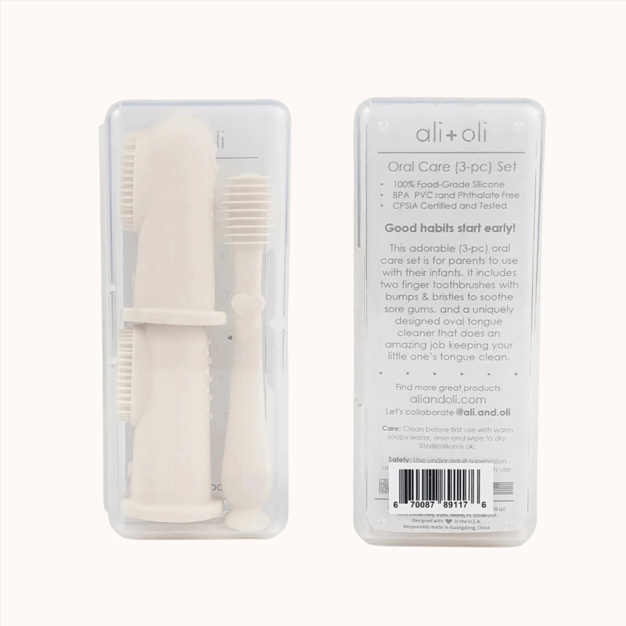 Ali+Oli Baby Finger Toothbrush with Tongue Cleaner in a transparent case