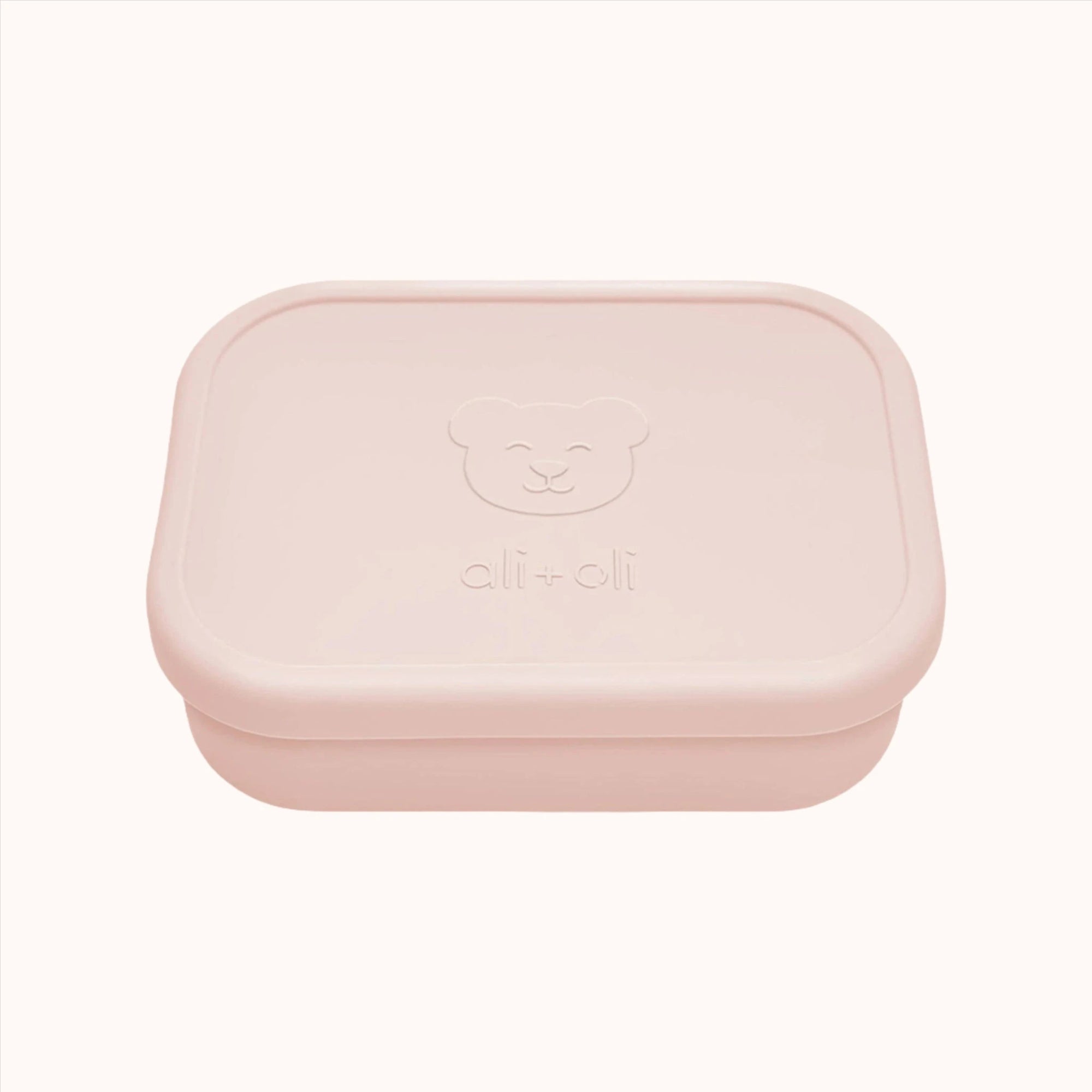 Silicone lunch box with embossed bear design in blush shade