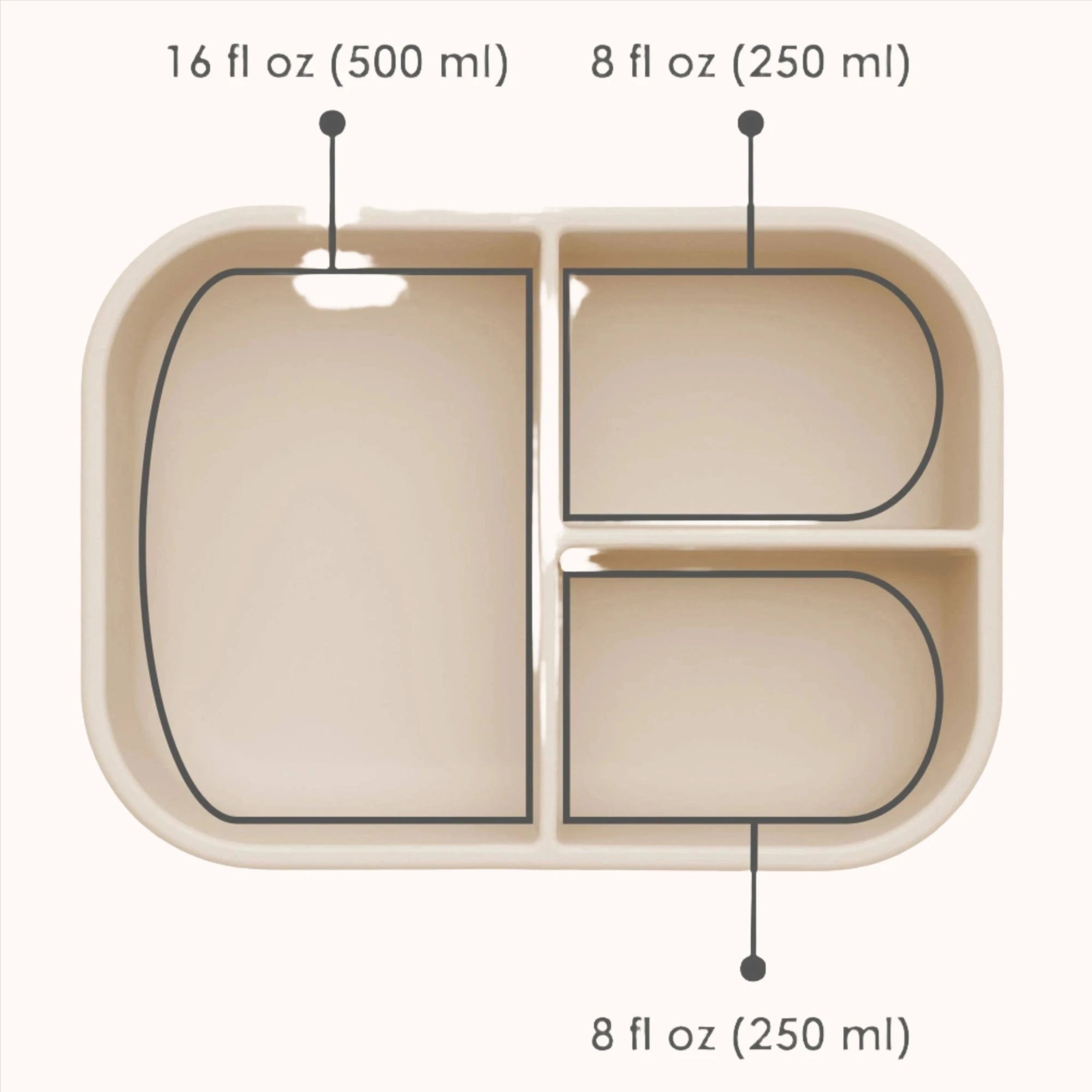 Dimensions of Ali+Oli two-compartment silicone bento box