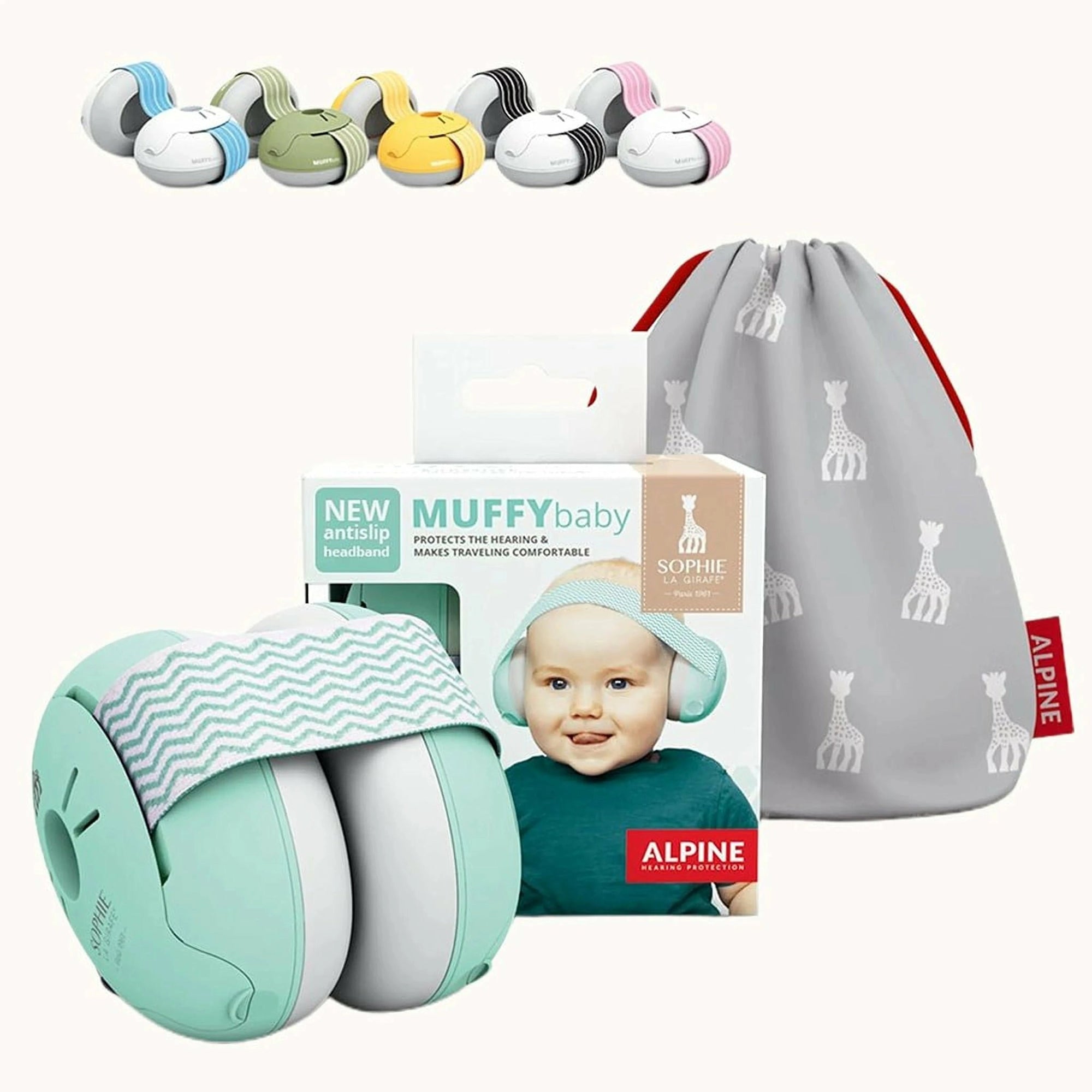 Various colors of Alpine Muffy Baby Sophie La Girafe earmuffs