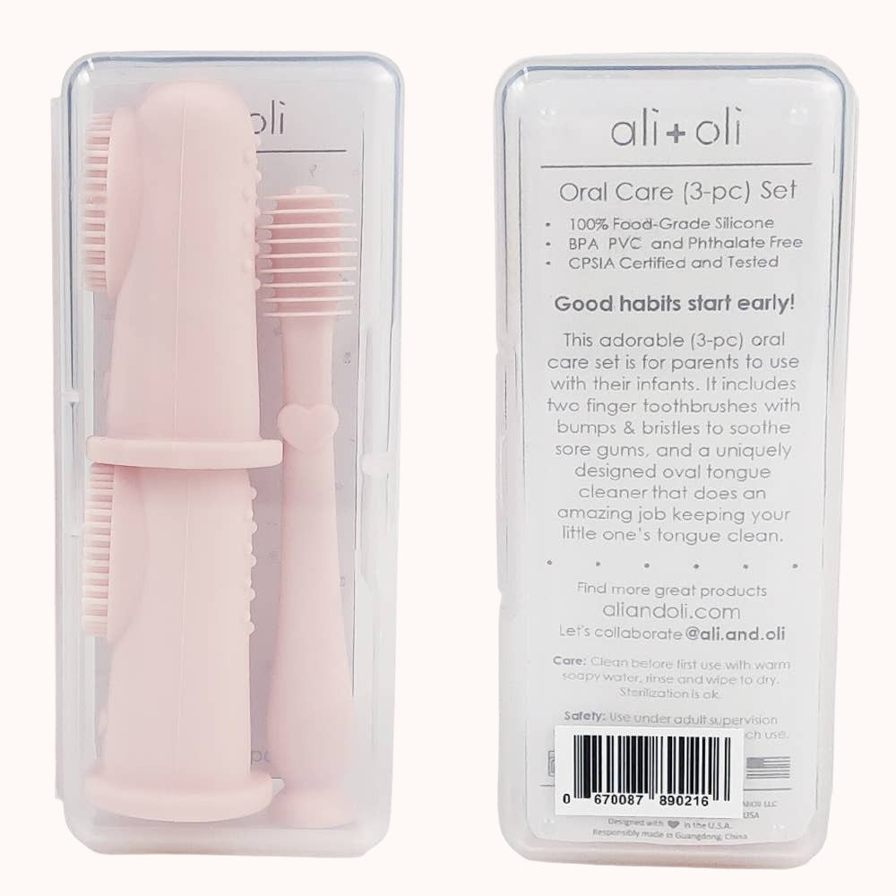 Pink baby finger toothbrush with matching case for hygienic storage