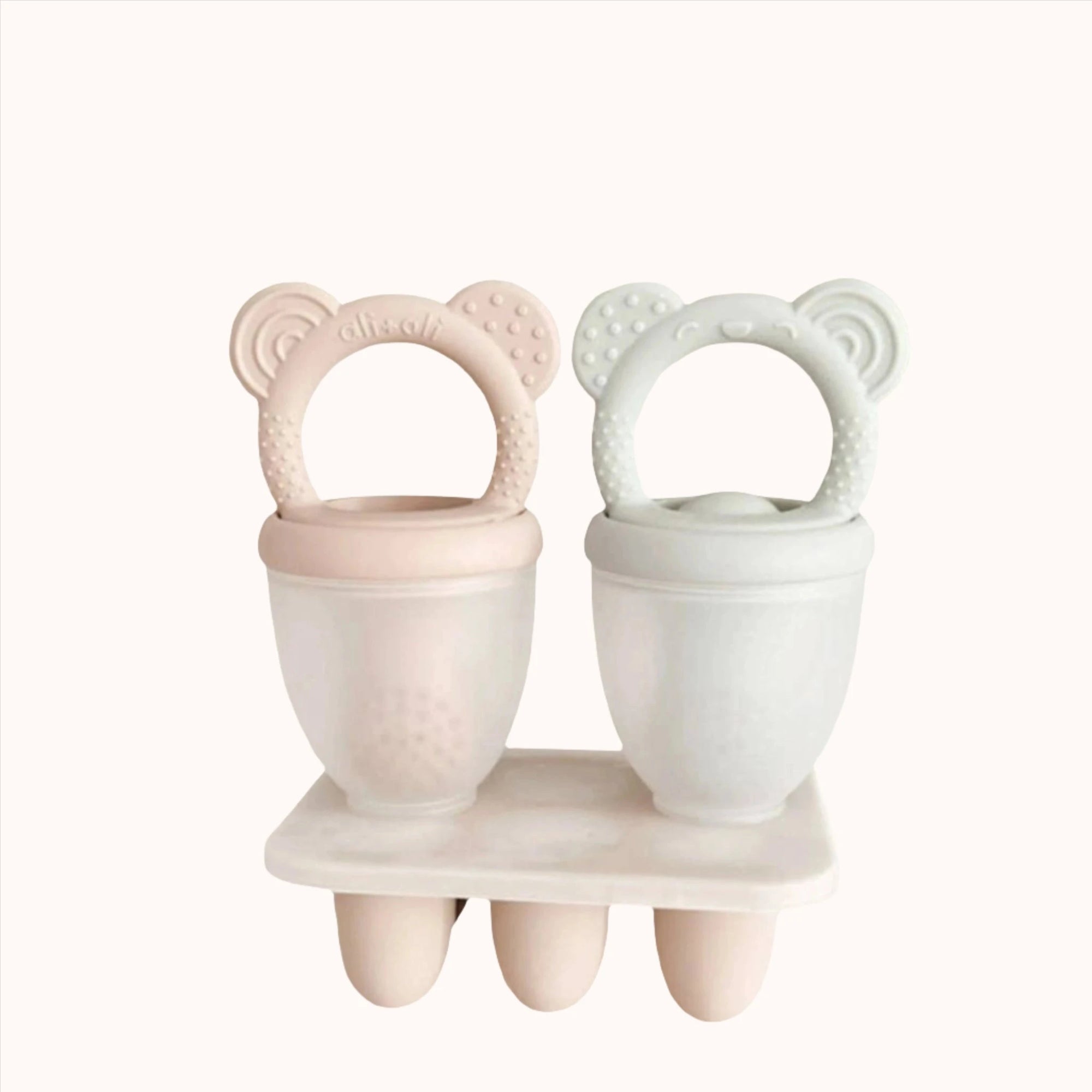 Twin pack of bear-faced fruit feeders for teething relief