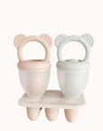 Twin pack of bear-faced fruit feeders for teething relief