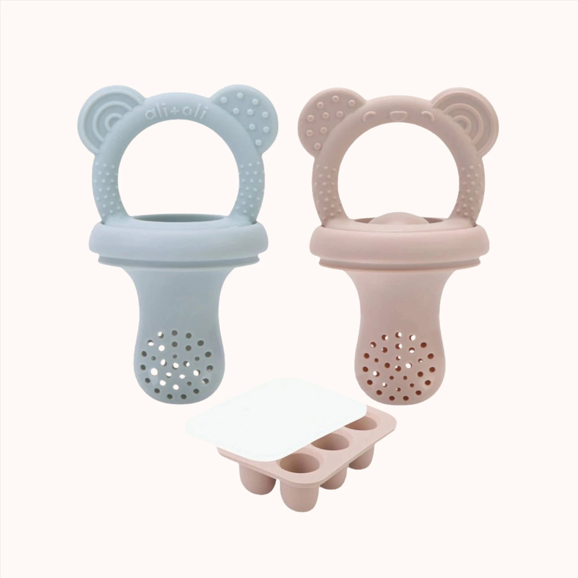 Twin bear-shaped baby pacifiers for feeding