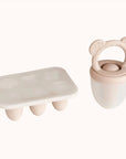 Infant feeding and teething toy set with bear design and freezer tray