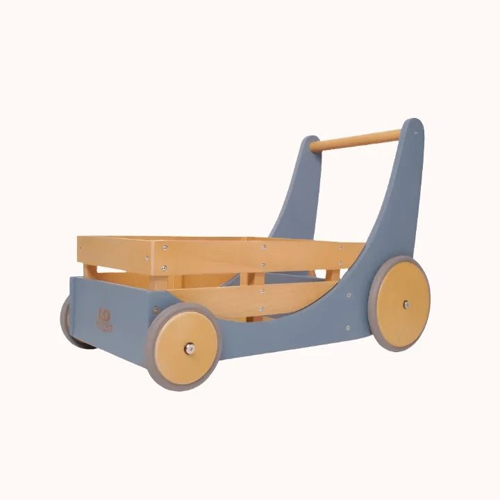 Slate Blue Kinderfeets Cargo Walker with wooden details