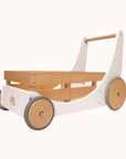 White Kinderfeets Cargo Walker with wooden handle and wheels