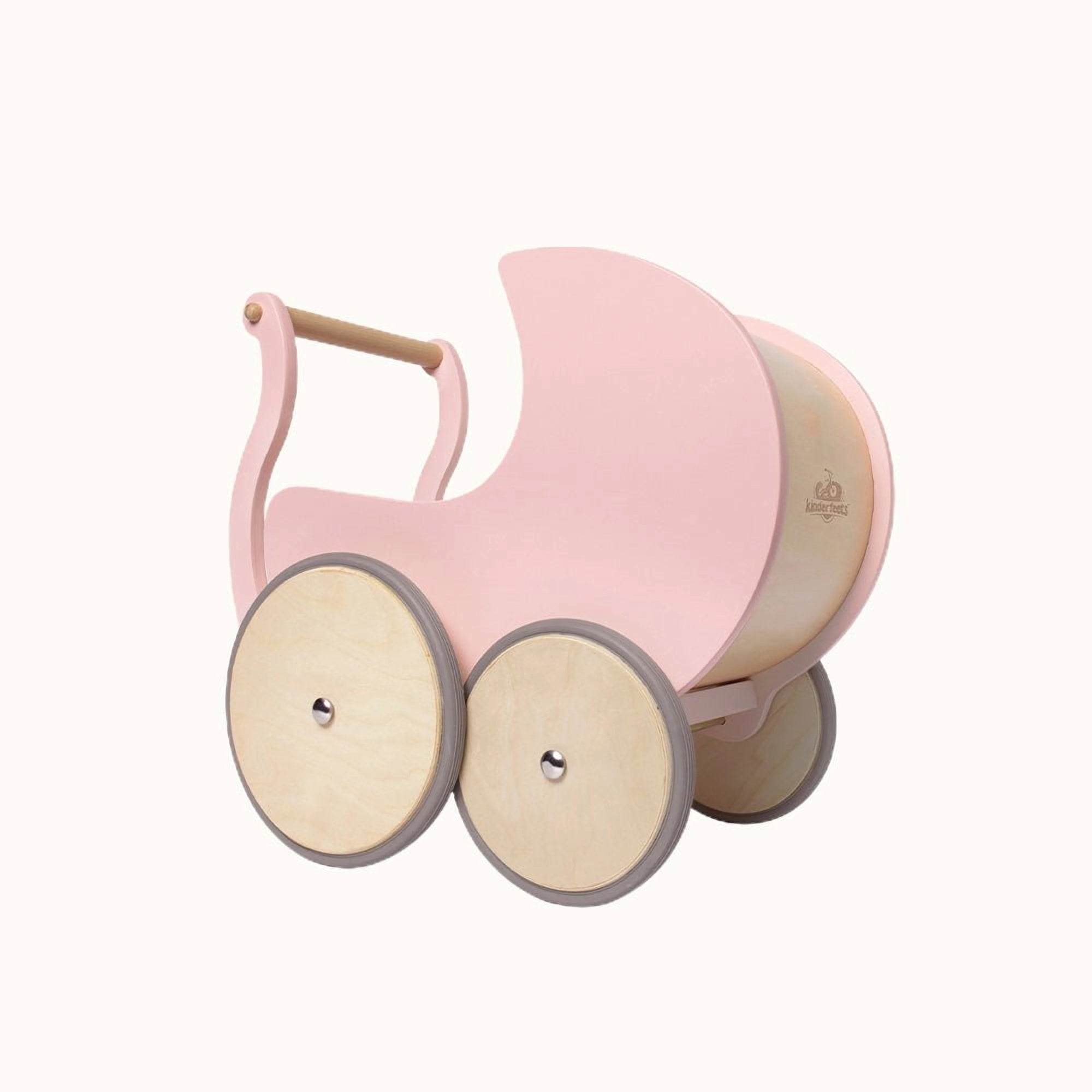 Rose-colored Kinderfeets 2-in-1 Pram and Walker with wooden wheels