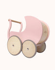 Rose-colored Kinderfeets 2-in-1 Pram and Walker with wooden wheels