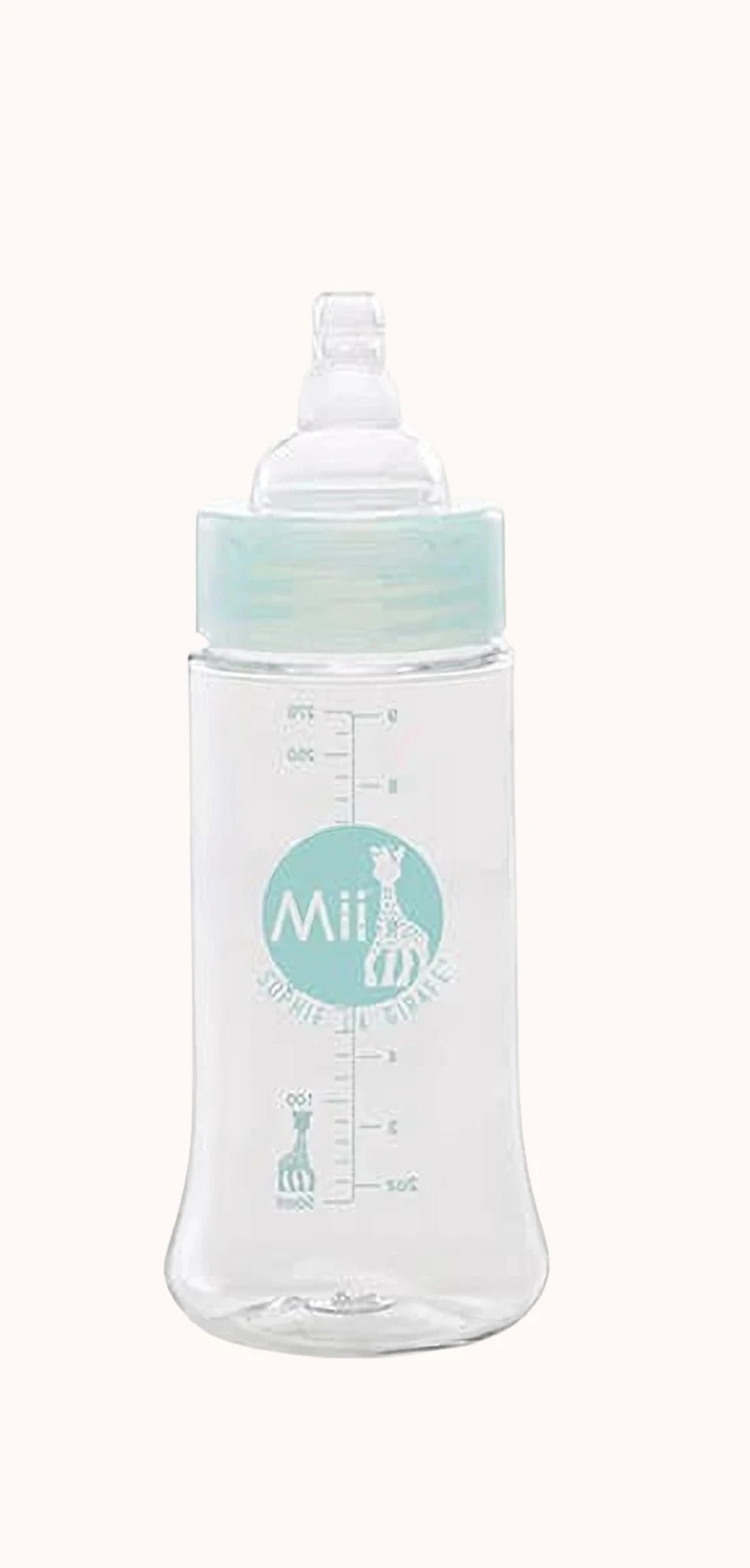 Mii Sophie La Girafe bottle with anti-colic Flutter Flex technology and brand inscription