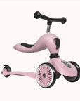 Rose-colored Highwaykick 1 scooter designed for toddlers aged 1 to 5 with black wheels and seat