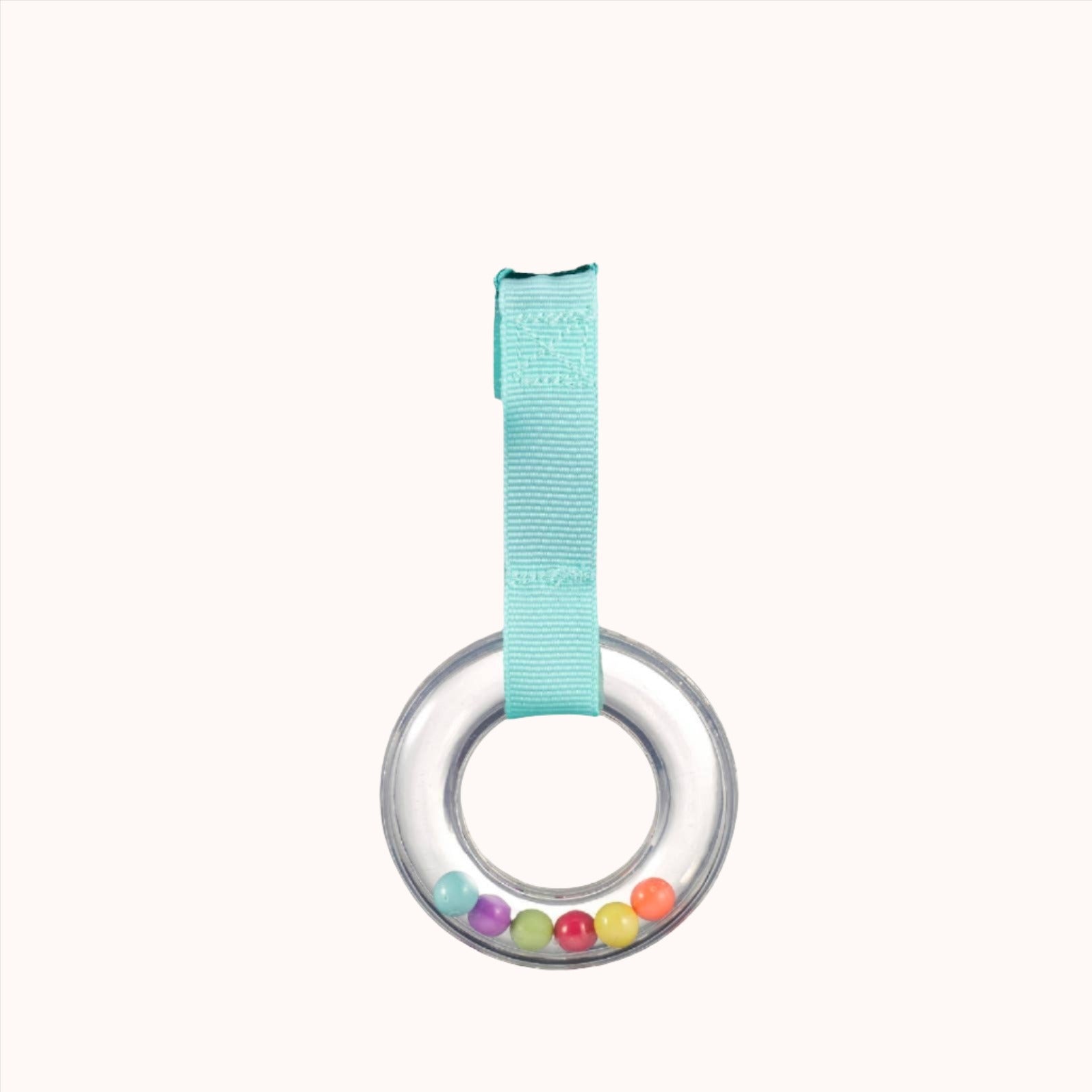 Sophie La Girafe teething ring adorned with multicolored rattle with beads