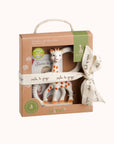 Sophie la girafe teething toy presented in a gift box with a beige ribbon