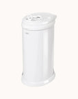 Ubbi Steel Diaper Pail in white with closed lid