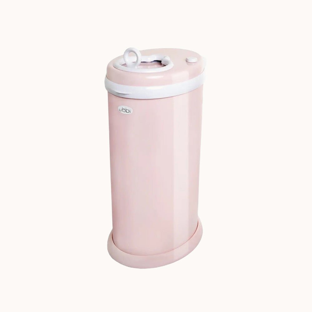 Ubbi Steel Diaper Pail in pink with closed lid