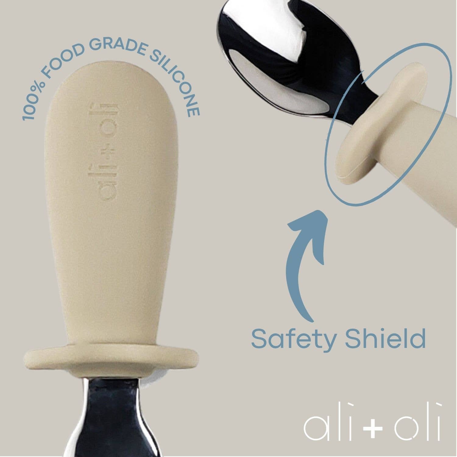 Protective cover on Ali+Oli toddler spoon for added safety