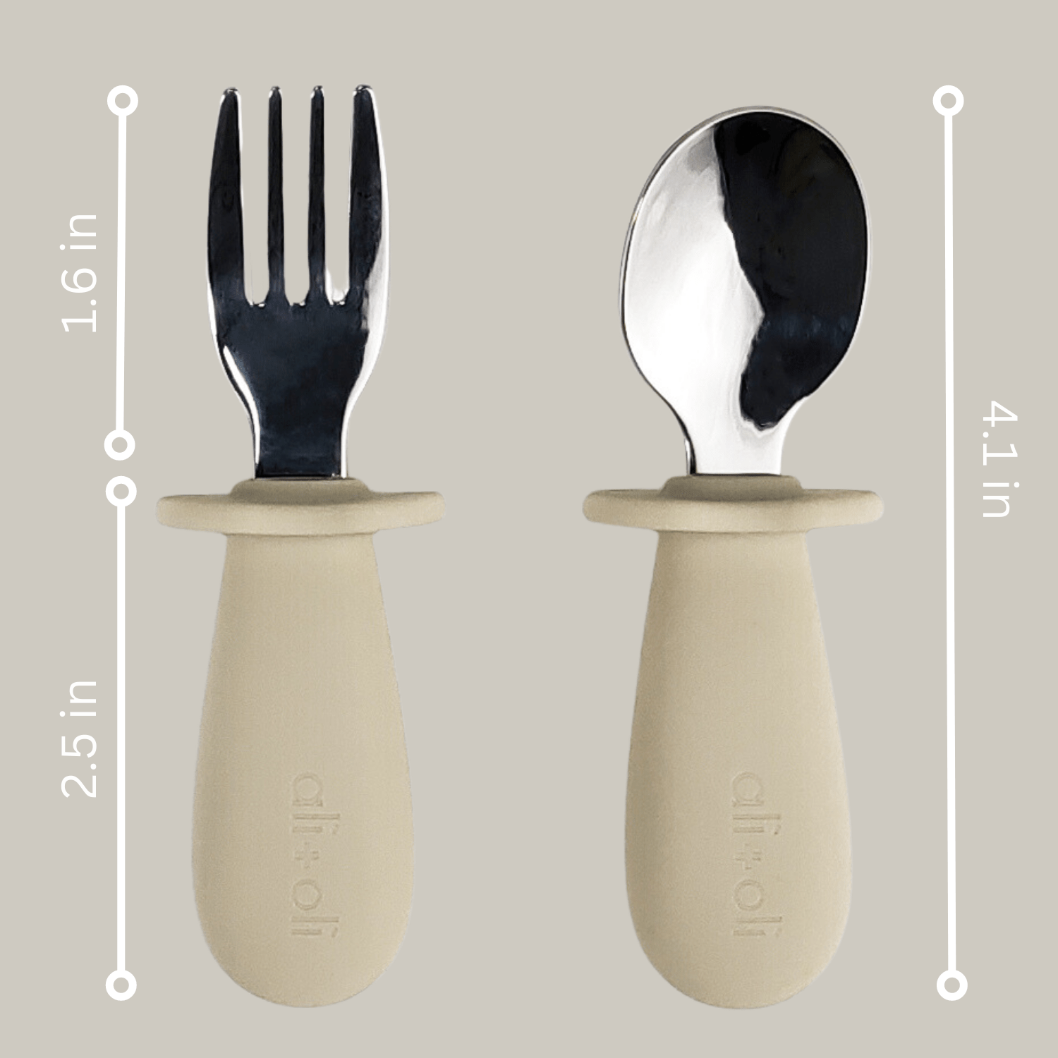 Measurement details on the Ali+Oli toddler spoon and fork set for portion control